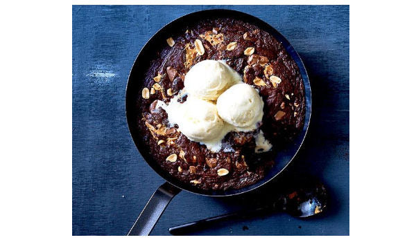 Warm Chocolate & Peanut Butter Skillet Brownie