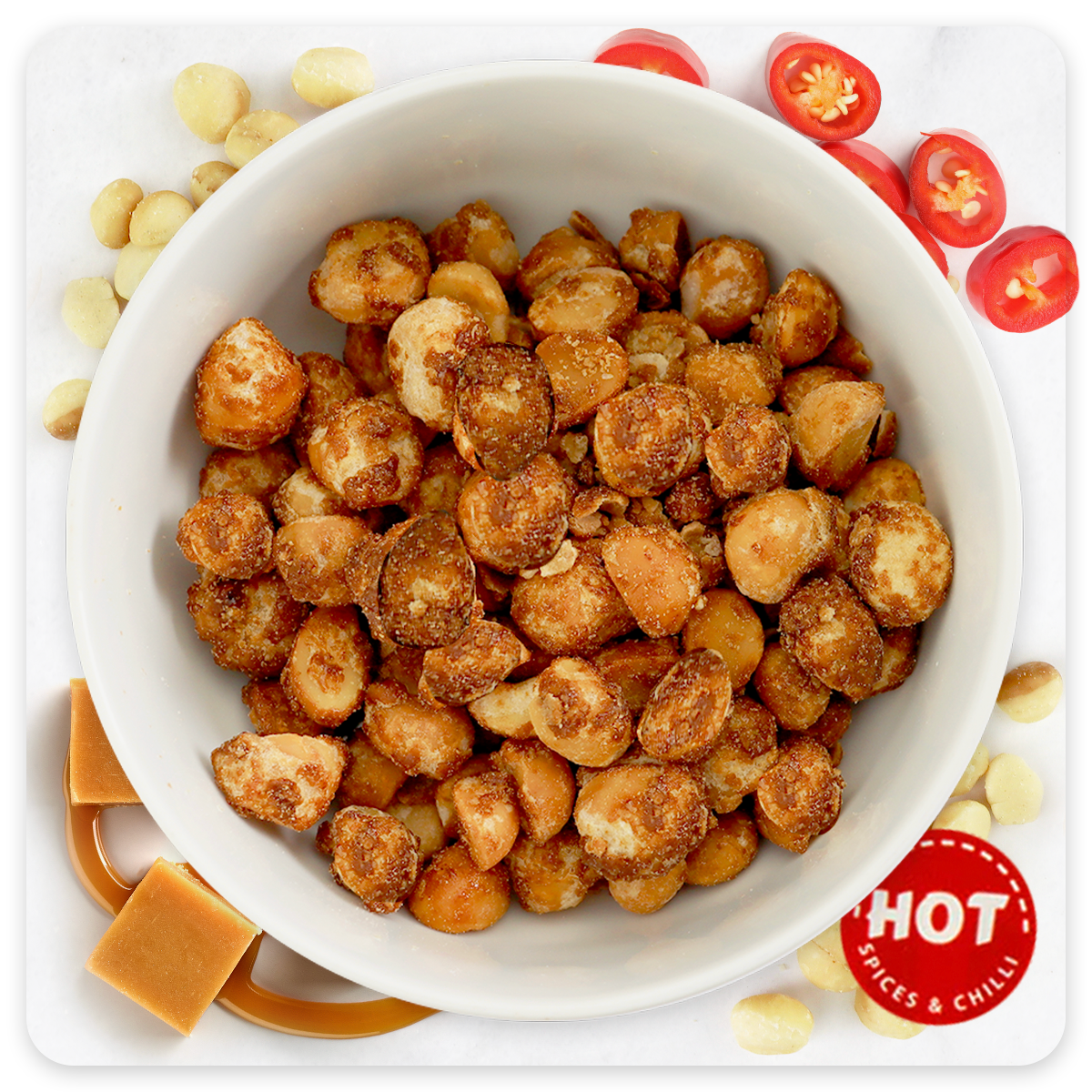 Macadamias Caramel Coated - Hot & Spicy