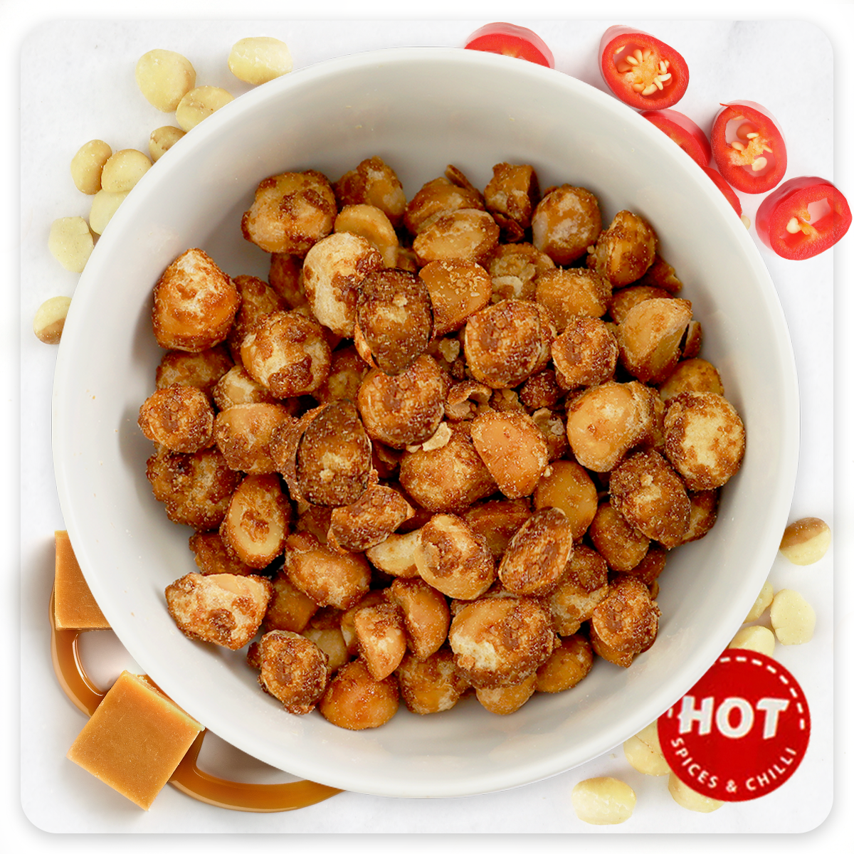 Macadamias Caramel Coated - Hot & Spicy